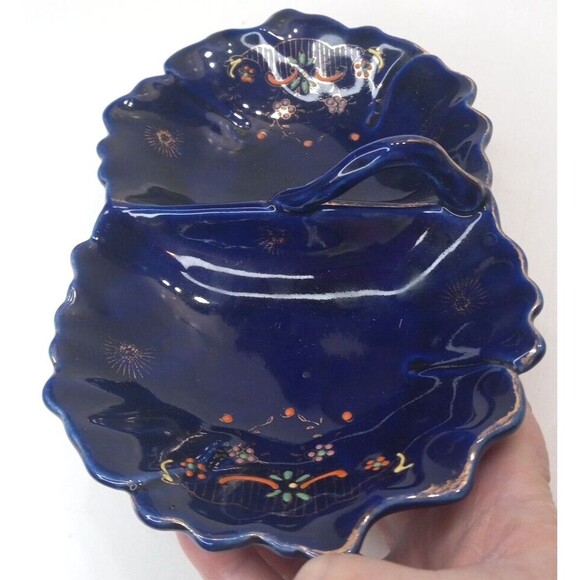 Cobalt Blue Two Sided Relish Dish Hand Painted Vintage Made In Japan - Picture 4 of 7